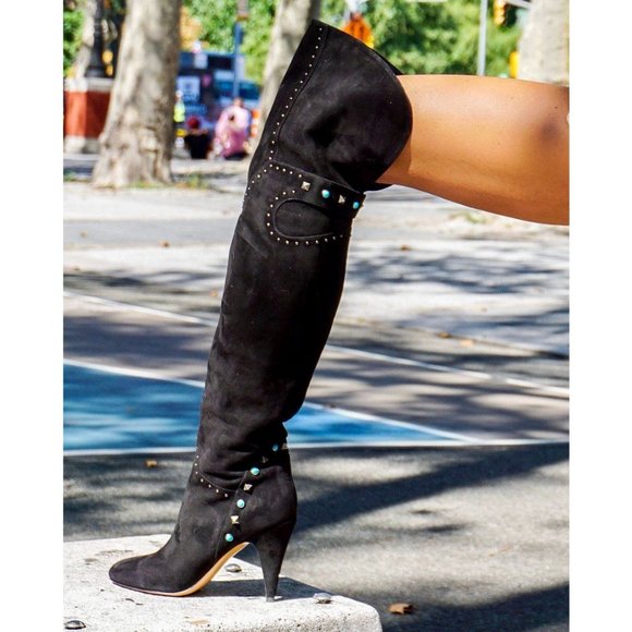 Valentino Shoes - Valentino Rockstud Rolling Over The Knee Boots in Black